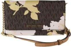 Michael Kors 35S8GTVC8T Jet Set Travel Women's Large Phone Crossbody Clutch Wallet Brown Floral